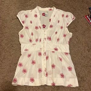 Odille Cotton Cream and Pink flower Blouse